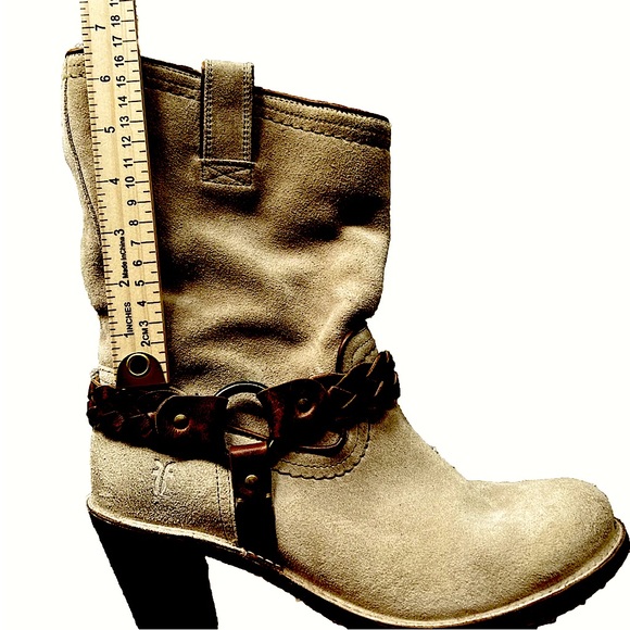 Frye Womens 10 B Carmen Braided Harness Western Riding Slouch Tan Ankle Boots - Picture 8 of 14